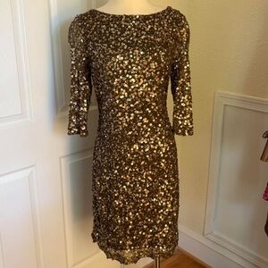 Alex Evenings Gold Sequin Long Sleeve Dress